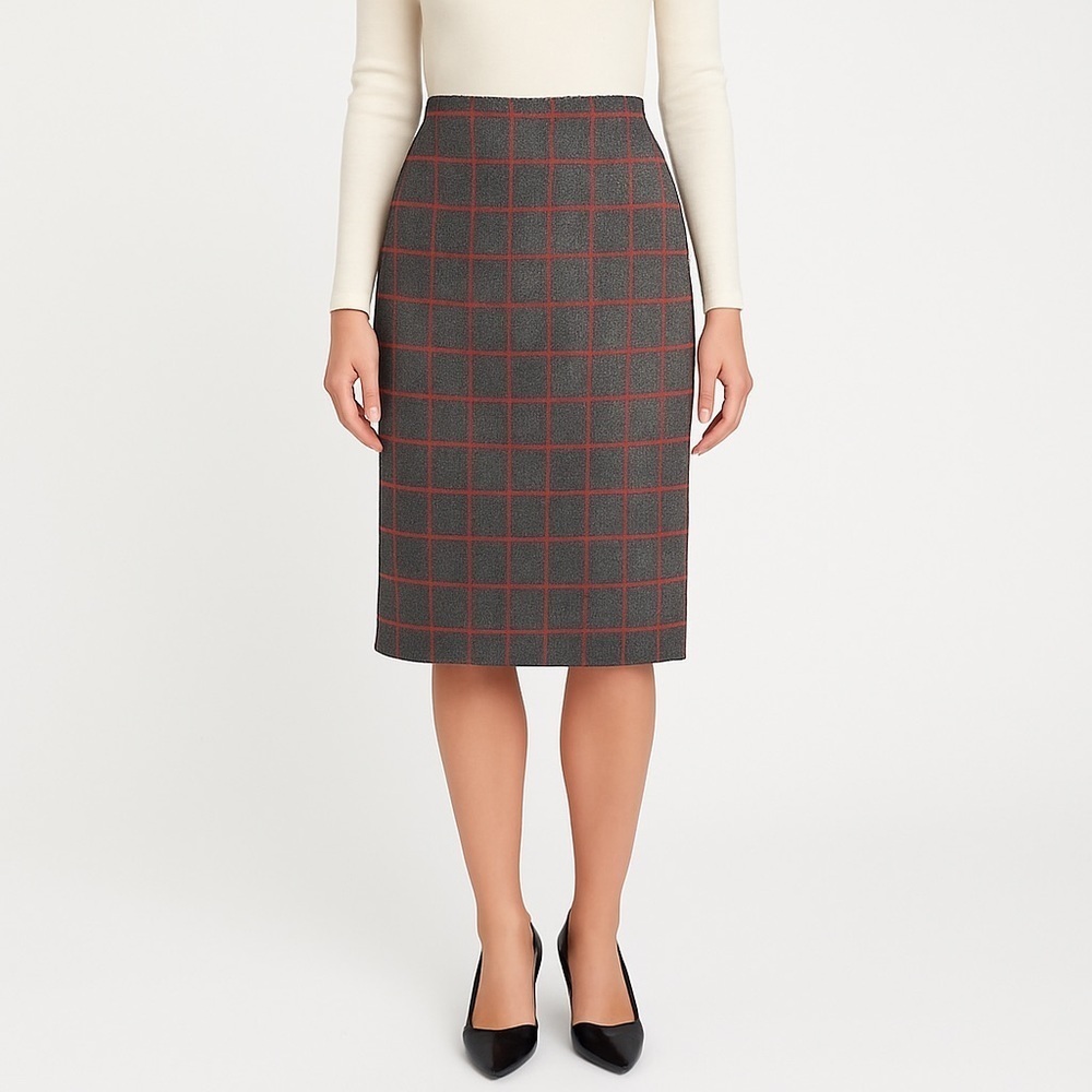 Harvé Benard Sport workwear wool pencil skirt herringbone windowpane size 12 - Picture 1 of 10